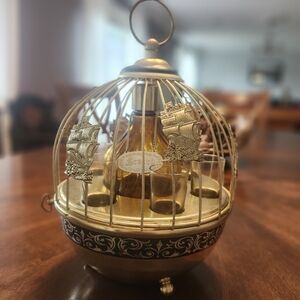 vintage musical birdcage Scotch decanter set